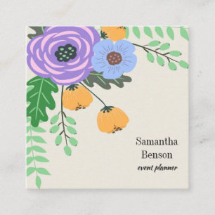Modern Boho Floral Square Business Card