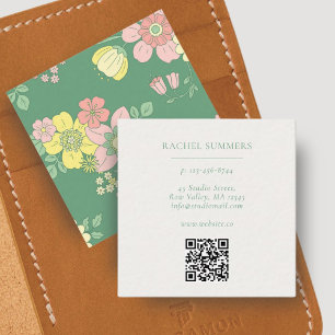Modern Boho Floral Square QR Business Card