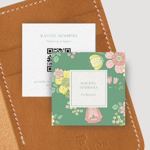 Modern Boho Floral Square QR  Business Card