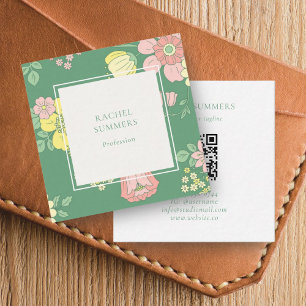 Modern Boho Floral Square QR Business Card