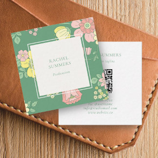 Modern Boho Floral Square QR  Business Card