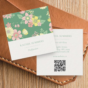 Modern Boho Floral Square QR Business Card