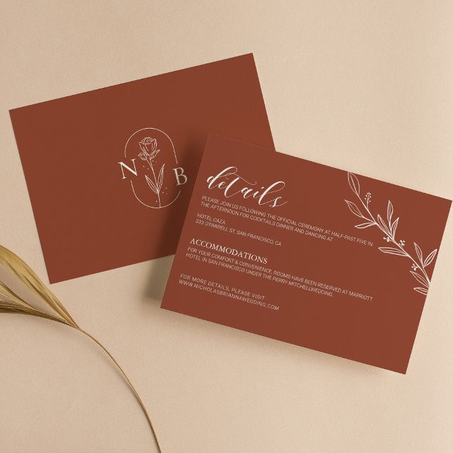 Modern Boho Floral Terracotta Burnt Orange Wedding Enclosure Card (Creator Uploaded)