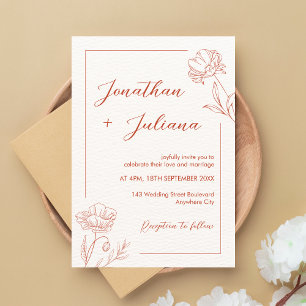 Modern Boho Floral Terracotta Wedding Invitation