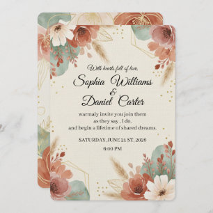 Modern Boho Floral Wedding Invitation