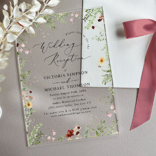 Modern Boho Floral Wedding Reception  Acrylic Invitations