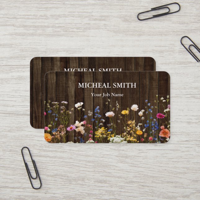 Modern Boho Floral Wood Business Card (Front/Back In Situ)