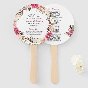 Modern Boho Floral Wreath Wedding Program Hand Fan
