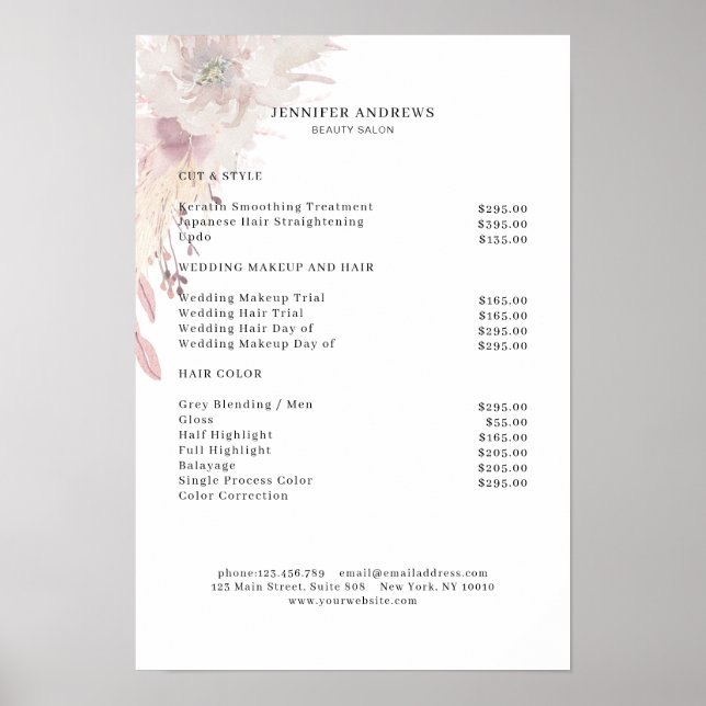 Modern Boho Flower Price List Poster (Front)