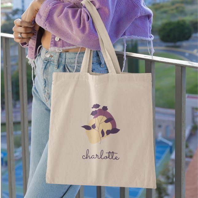 Modern Boho Flower & Script Name Tote Bag (Creator Uploaded)