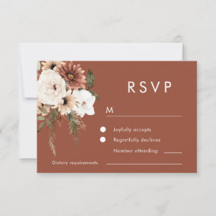 Modern Boho Flowers Terracotta Wedding  RSVP Card