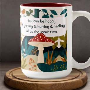 Modern Boho Folk Art Nature Collage Mushroom Mug