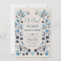 Modern Boho Folk Blue Boy Baby Shower