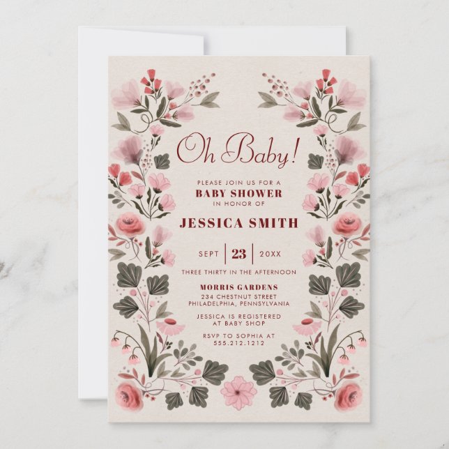 Modern Boho Folk Gender Neutral Baby Shower Invita Invitation (Front)