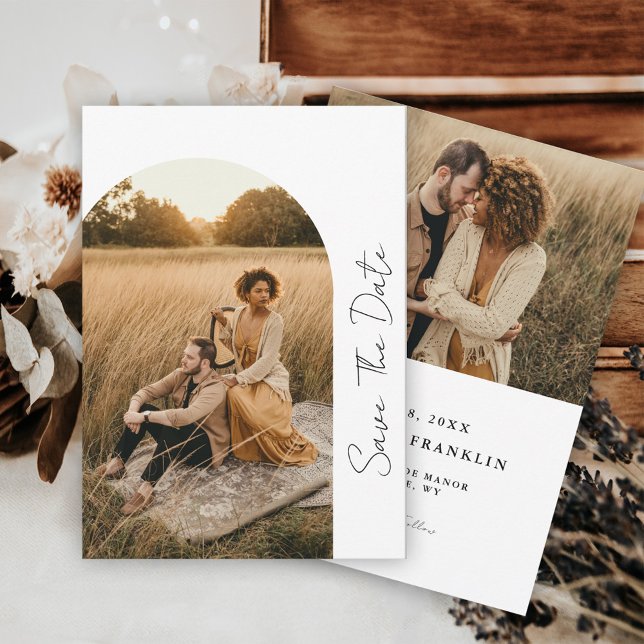 Modern Boho Frame Wedding Neutral Photo Save The D Date (Creator Uploaded)