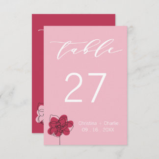Modern Boho Fuchsia Pink Wedding Table Number