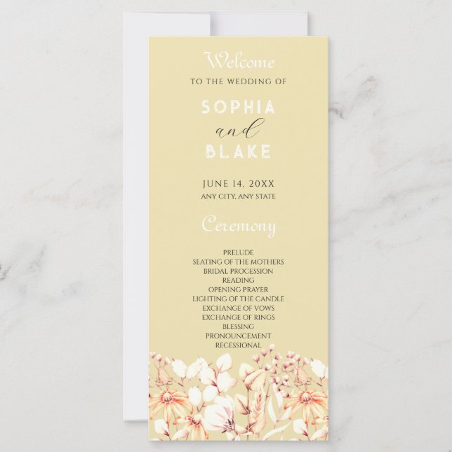 Modern Boho Garden Yellow Wedding Program (Front)