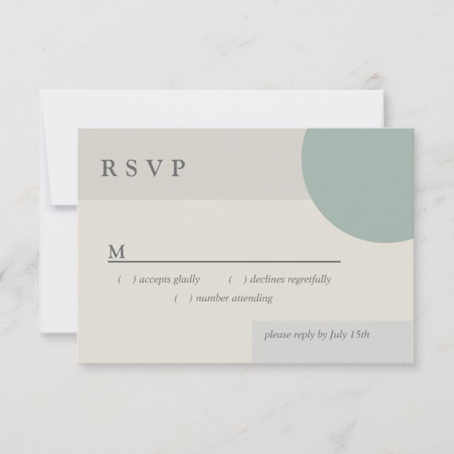 Modern Boho Geometric Abstract Green Grey Taupe RSVP Card (Front)