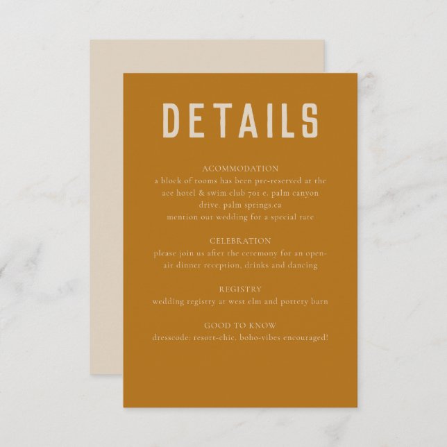 Modern Boho Geometric Arch Golden Beige Wedding Enclosure Card (Front/Back)