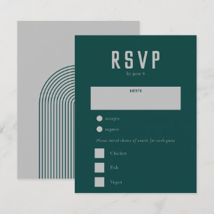Modern Boho Geometric Arch Green Grey Wedding RSVP Card