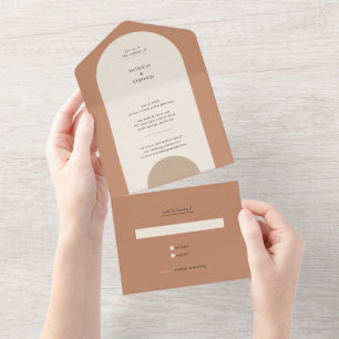 Modern Boho Geometric Arch Terracotta Wedding All In One Invitation
