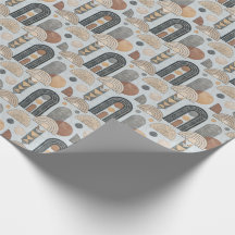Modern Boho Geometry on Misty Blue Wrapping Paper