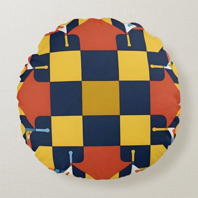Modern Boho Graphic Contemporary Home Decor Round Cushion (Front)