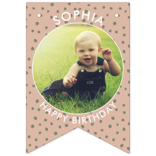 Modern Boho green Custom birthday photo bunting