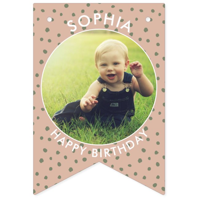 Modern Boho green Custom birthday photo bunting Bunting (Twelfth Flag)