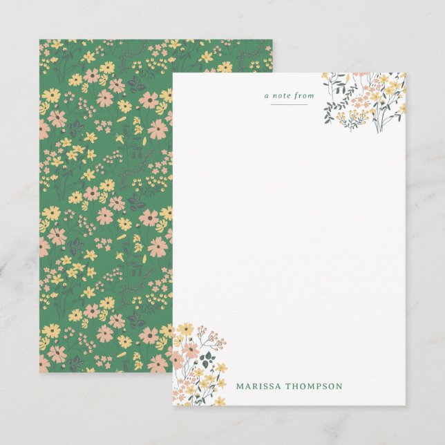Modern Boho Green Floral Pattern Card (Front/Back)