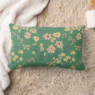 Modern Boho Green Floral Pattern Lumbar Cushion