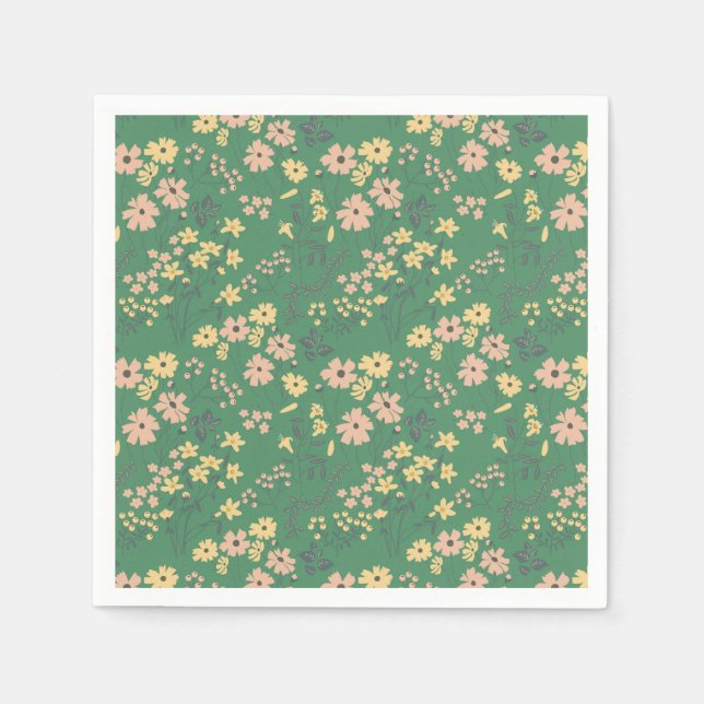 Modern Boho Green Floral Pattern Napkin (Front)