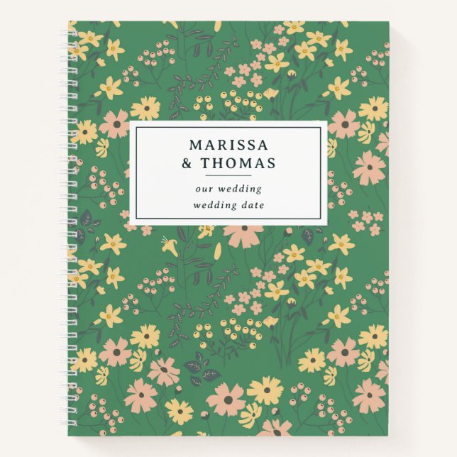 Modern Boho Green Floral Wedding Notebook (Front)