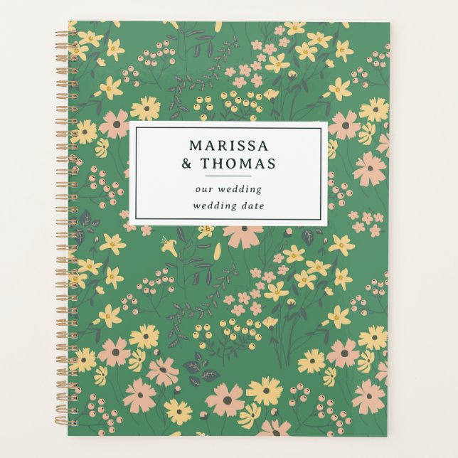 Modern Boho Green Floral Wedding Planner (Front)