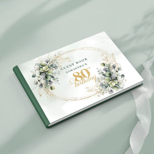 Modern Boho Greenery 80th Birthday Guest Book