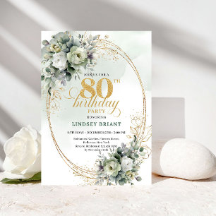 Modern Boho Greenery 80th Birthday Invitation