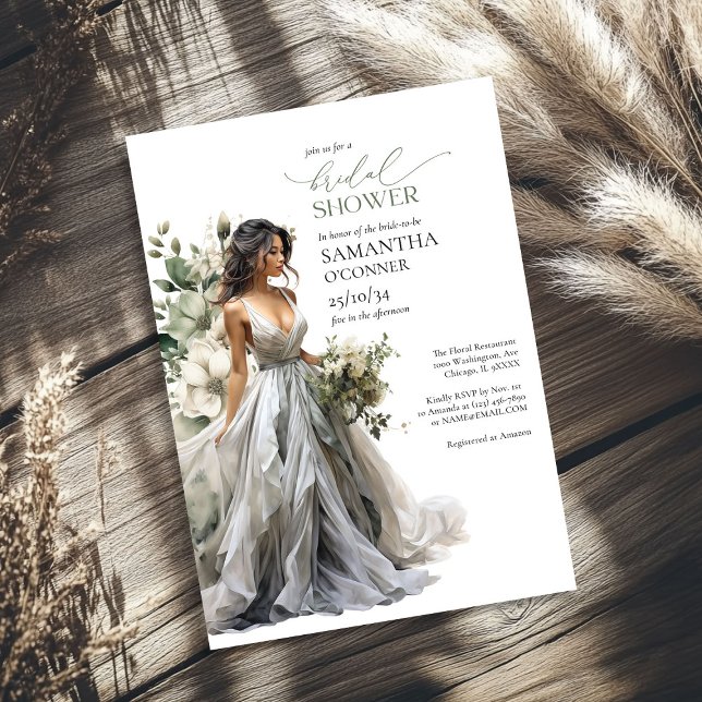 Modern boho greenery eucalyptus wedding gown invitation (Modern boho greenery eucalyptus wedding gown invitation)