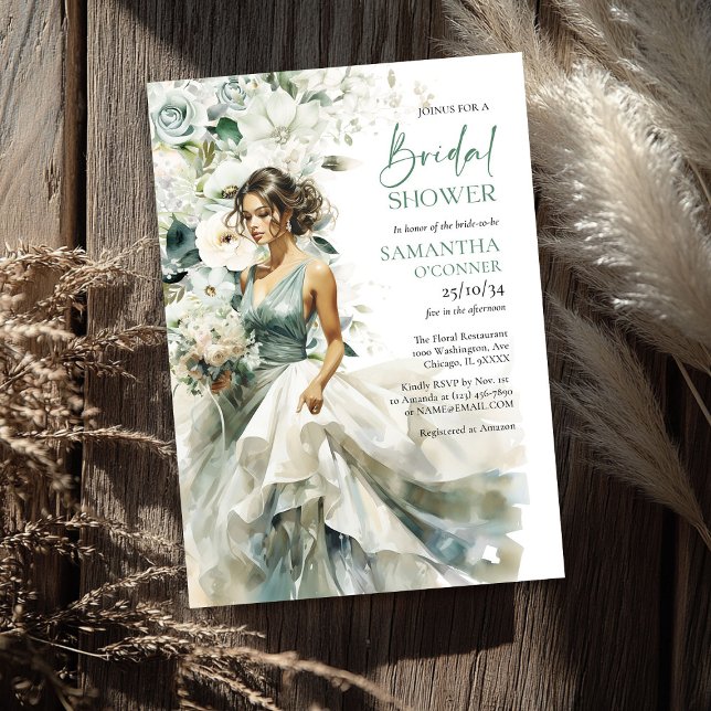 Modern boho greenery eucalyptus white flowers invitation (Modern boho greenery eucalyptus white flowers bridal shower invitation)