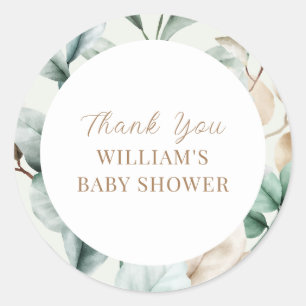 Modern Boho Greenery Leaves Baby Shower Classic Round Sticker