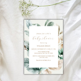 Modern Boho Greenery Leaves Baby Shower Invitation