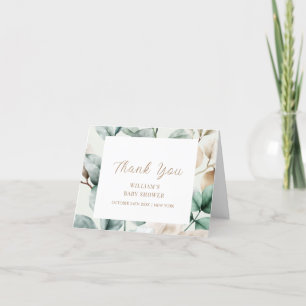 Modern Boho Greenery Leaves Baby Shower  Thank You Card