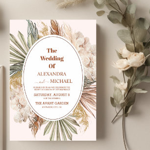 modern boho greenery pampas grass wedding invitation