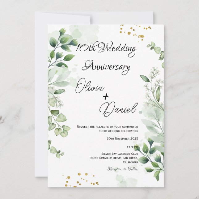 Modern Boho Greenery Wedding Anniversary  Invitation (Front)