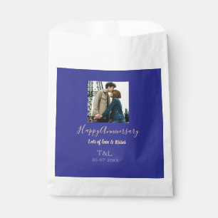 Modern boho happy anniversary add name blue orange favour bags
