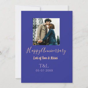 Modern boho happy anniversary add name blue orange invitation