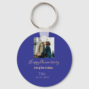 Modern boho happy anniversary add name blue orange key ring