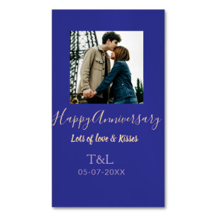 Modern boho happy anniversary add name blue orange magnetic business card