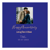 Modern boho happy anniversary add name blue orange