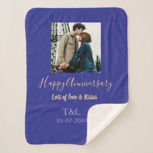 Modern boho happy anniversary add name blue orange sherpa blanket