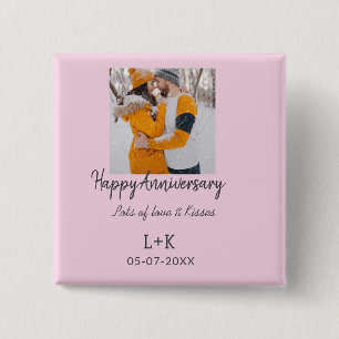 Modern boho happy anniversary add name date orange 15 cm square badge